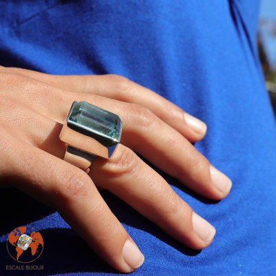 bague argent avec obsidienne bleu clair