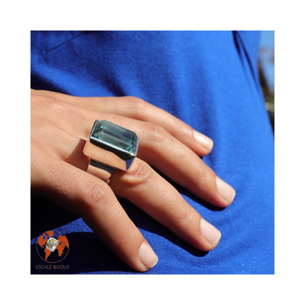 bague argent avec obsidienne bleu clair