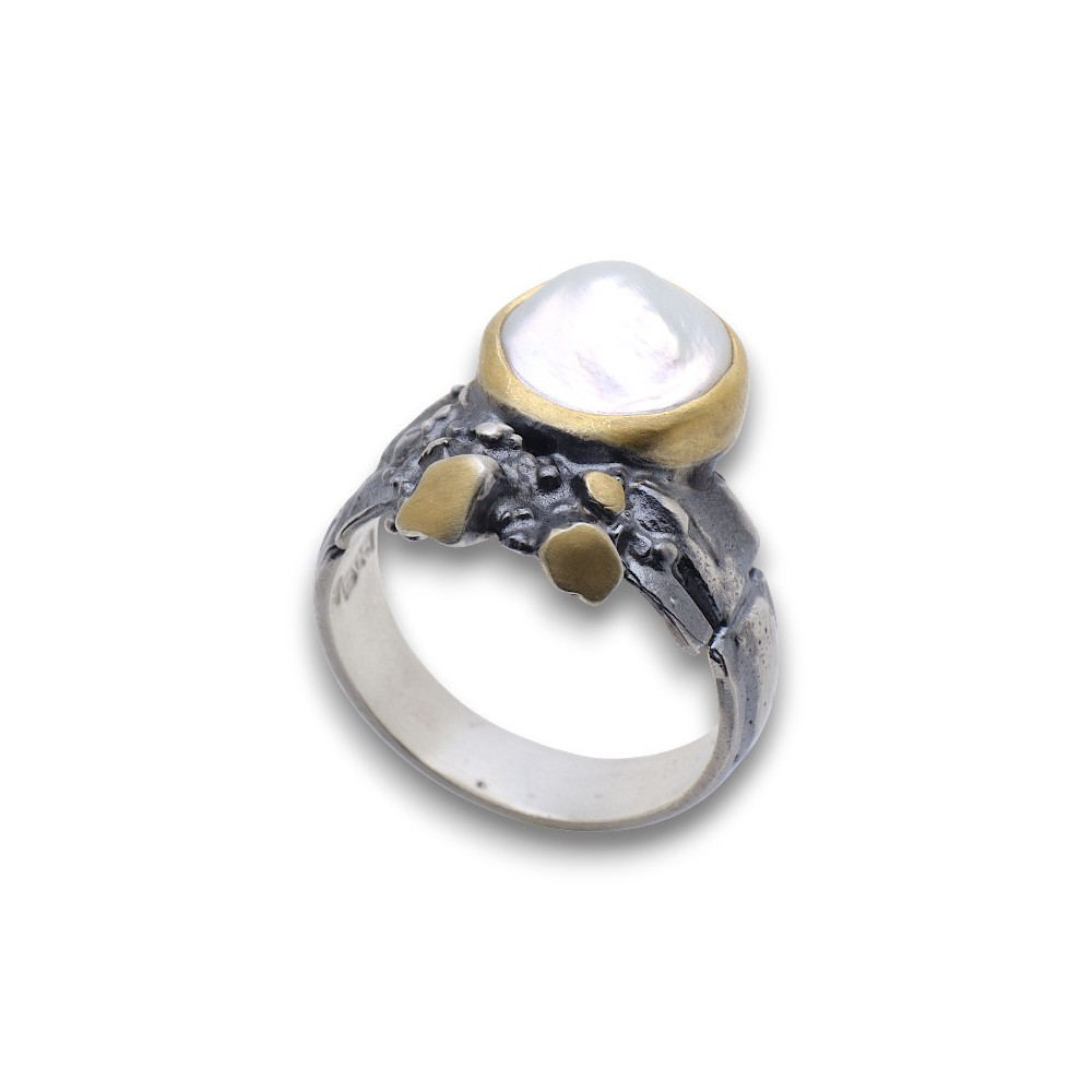 bague nacre argent et or