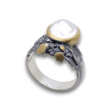 bague nacre argent et or
