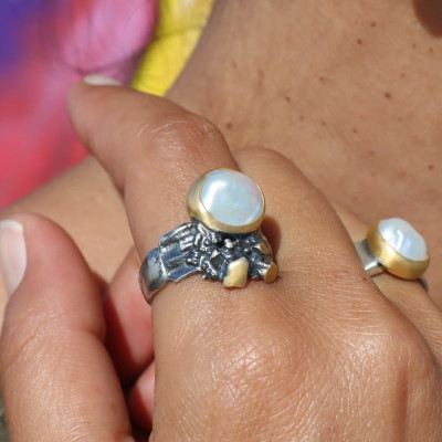 bague creation argent nacre femme
