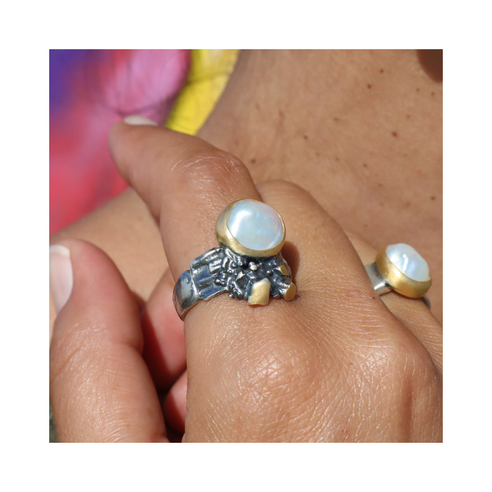 bague creation argent nacre femme