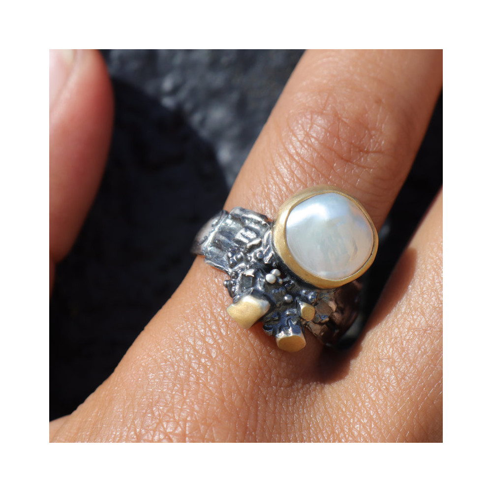 bague argent nacre de créateur