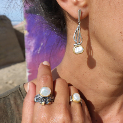 bague argent nacre blanc