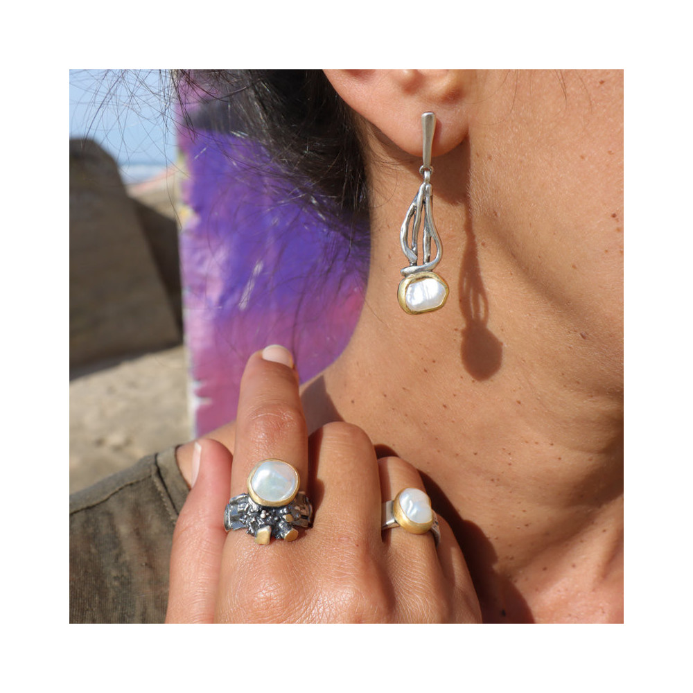 bague argent nacre blanc