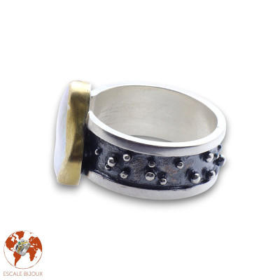 bague nacre argent et or