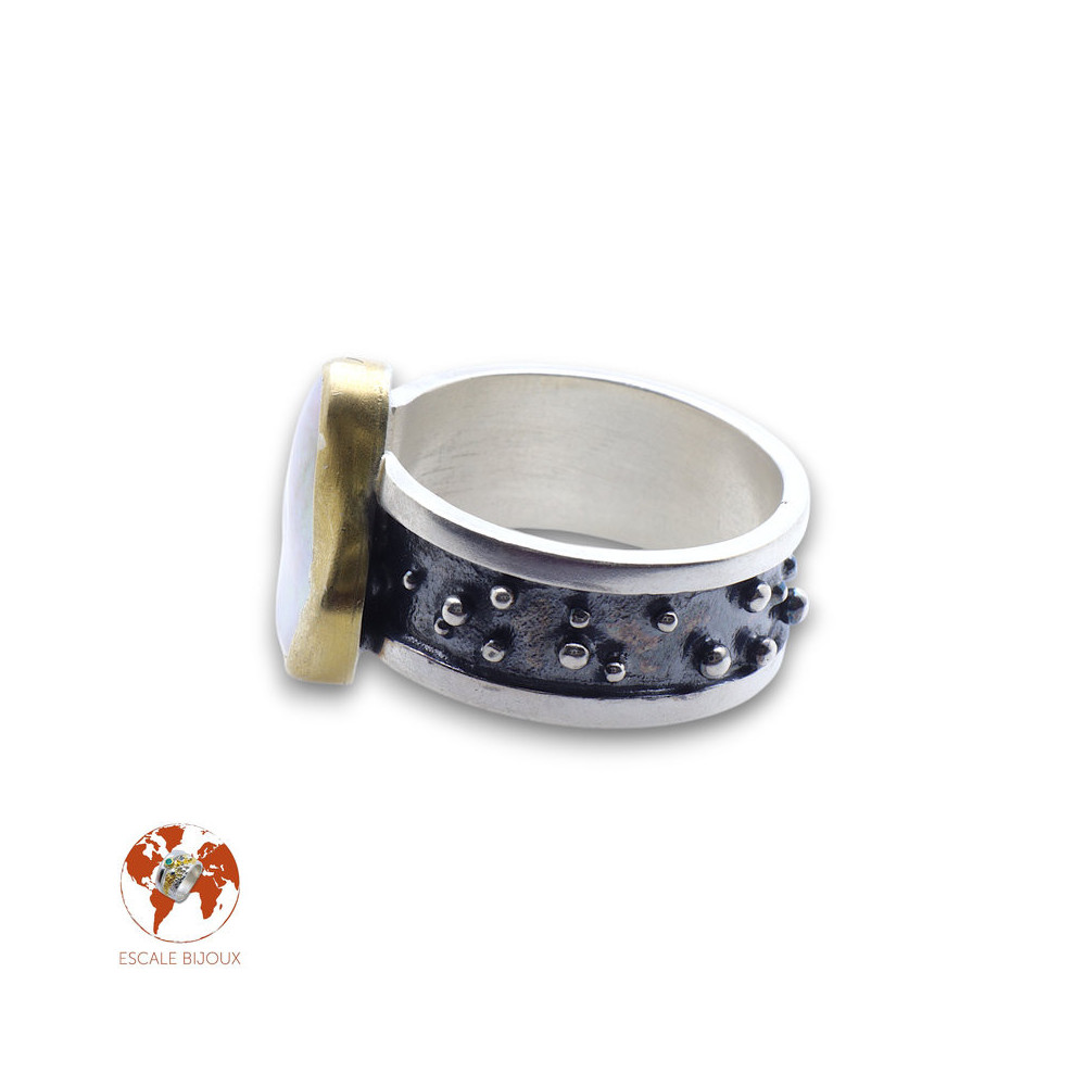 bague nacre argent et or