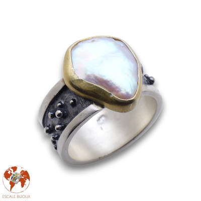 bague creation argent nacre femme
