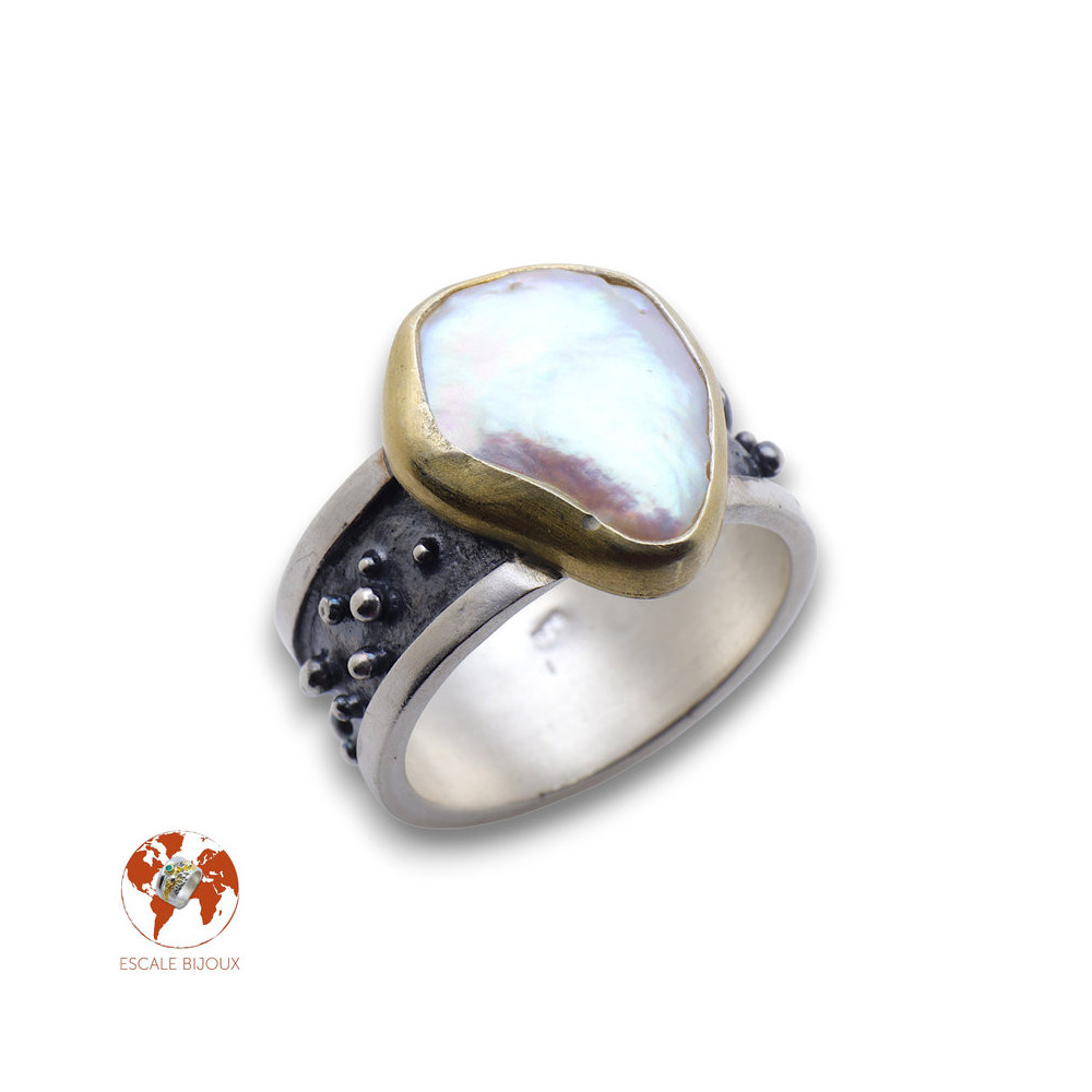 bague creation argent nacre femme