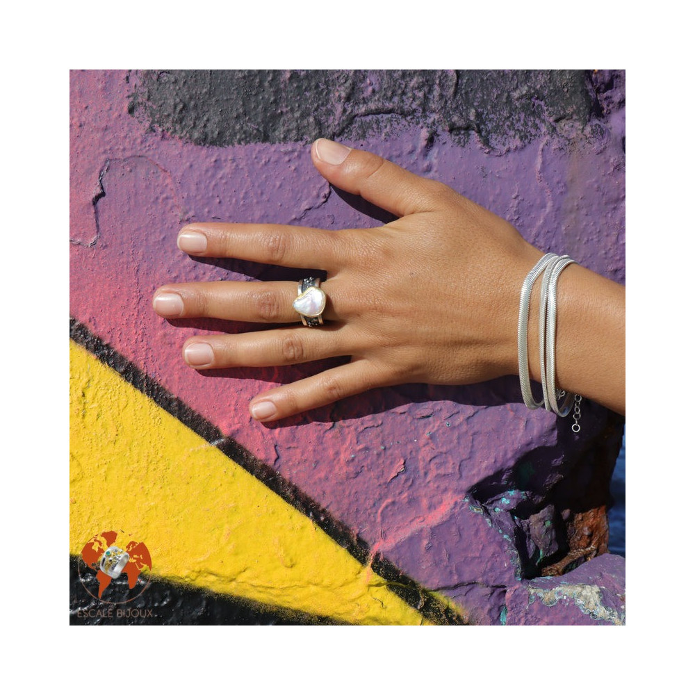 bague argent et or plus nacre