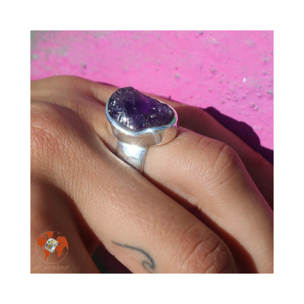 bague argent avec pierre améthyste