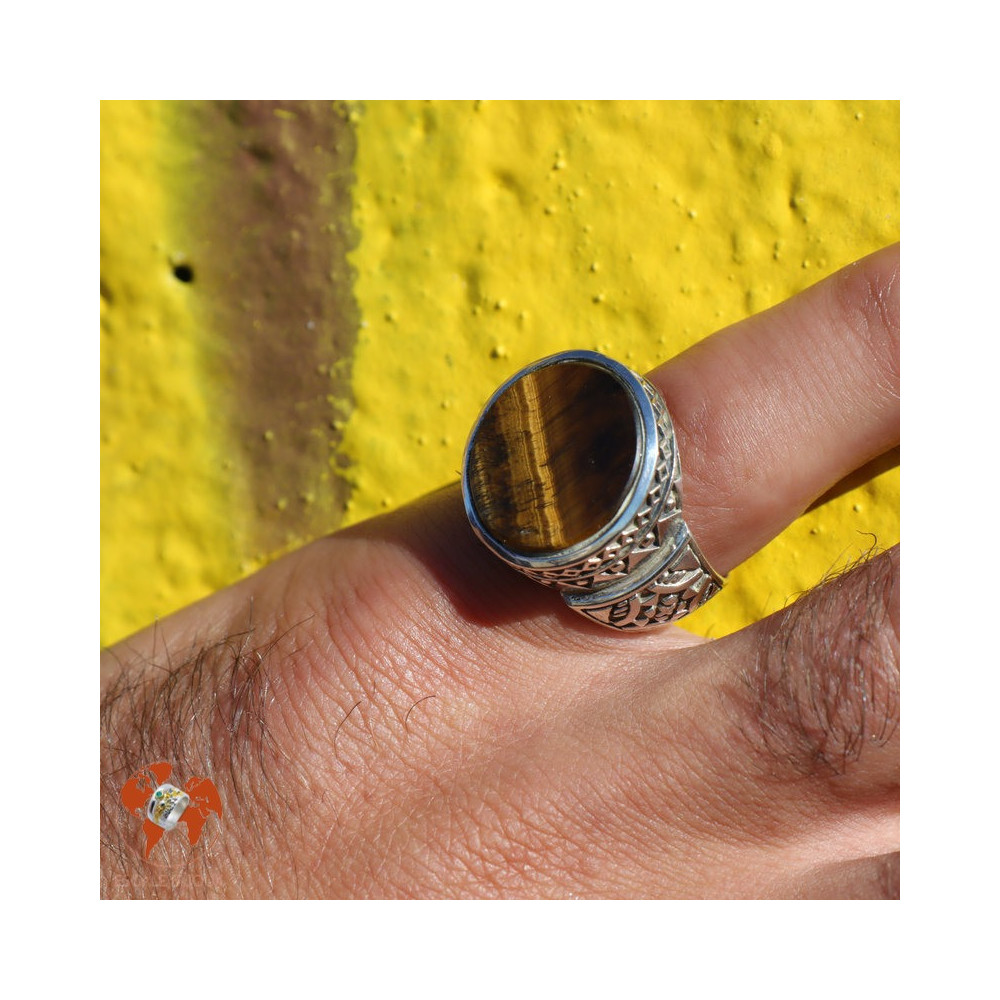 bague argent oeil de tigre homme