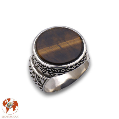 oeil de tigre bague argent homme