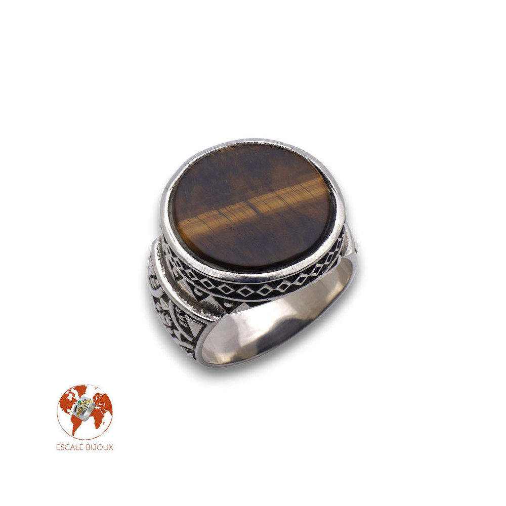 oeil de tigre bague argent homme