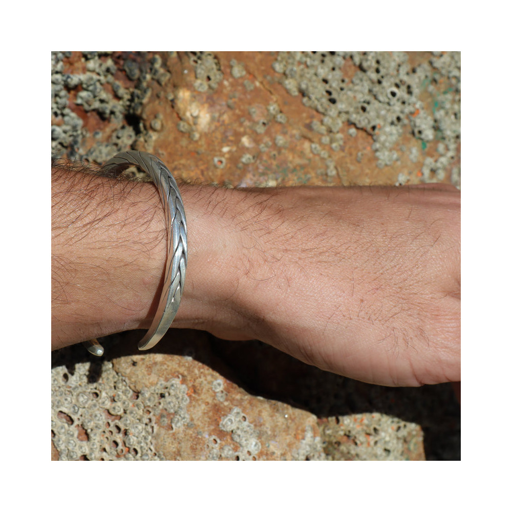 jonc tressé homme argent massif