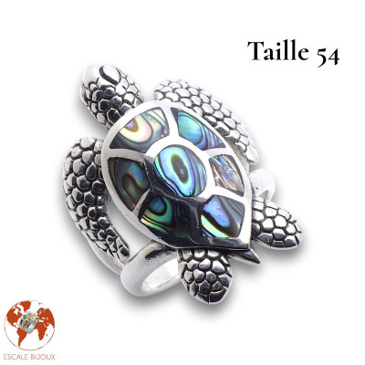 bague argent tortue nacre bleue