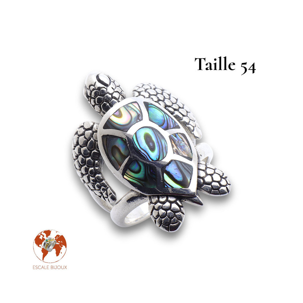 bague argent tortue nacre bleue