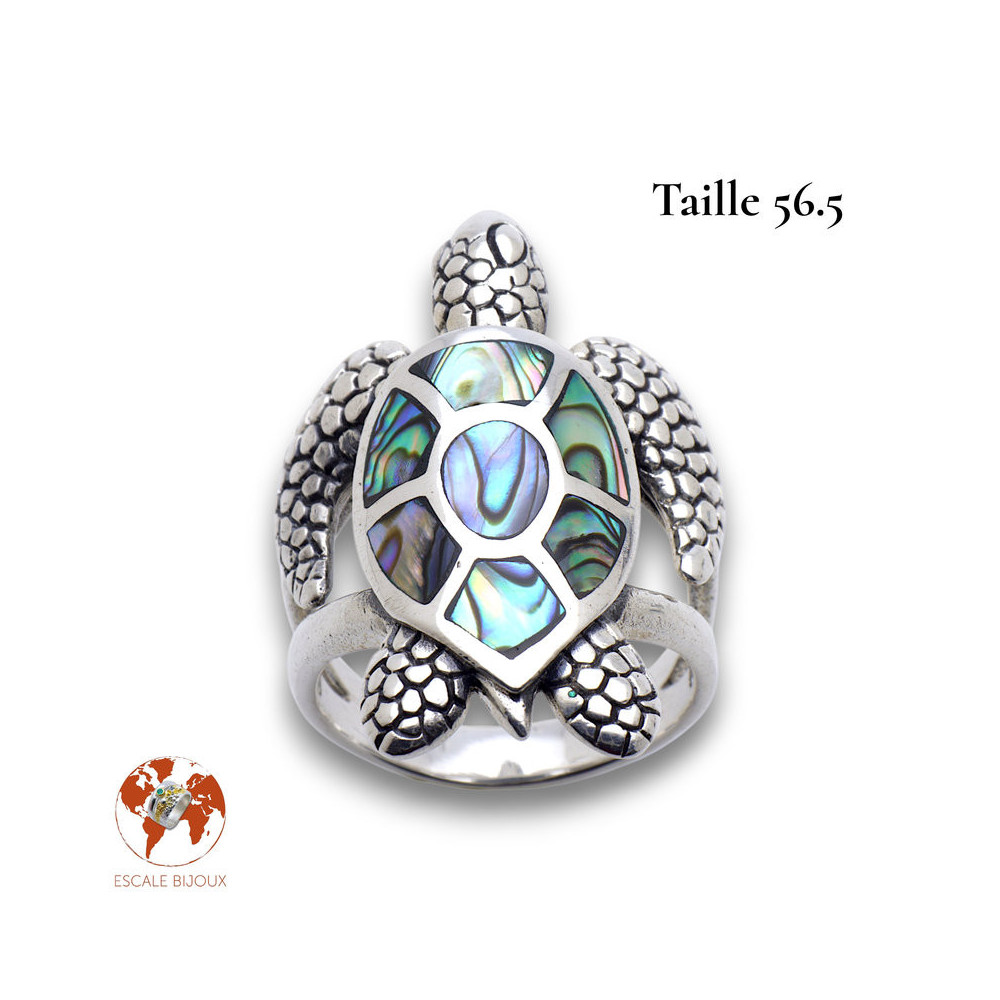 bague tortue nacre argent