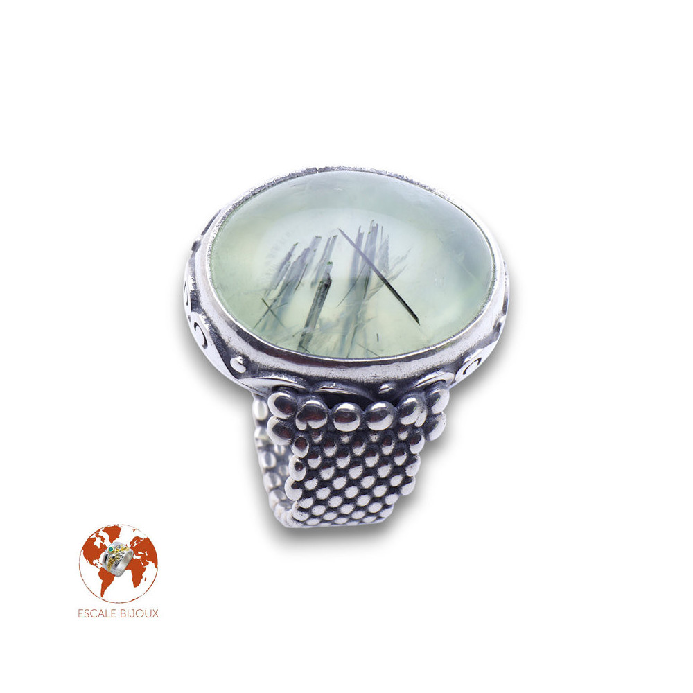 bague argent préhnite