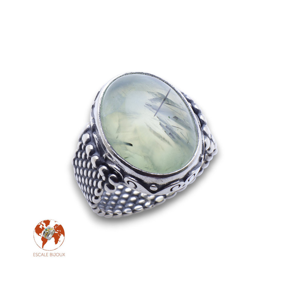 bague argent avec préhnite
