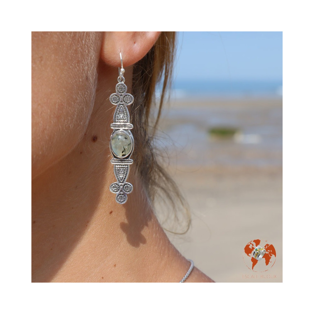 préhnite boucle d'oreille argent