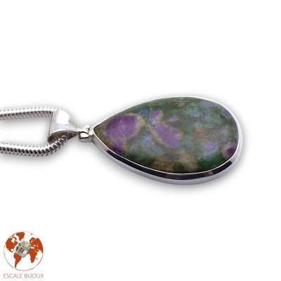 pendentif argent avec pierre rose et vert