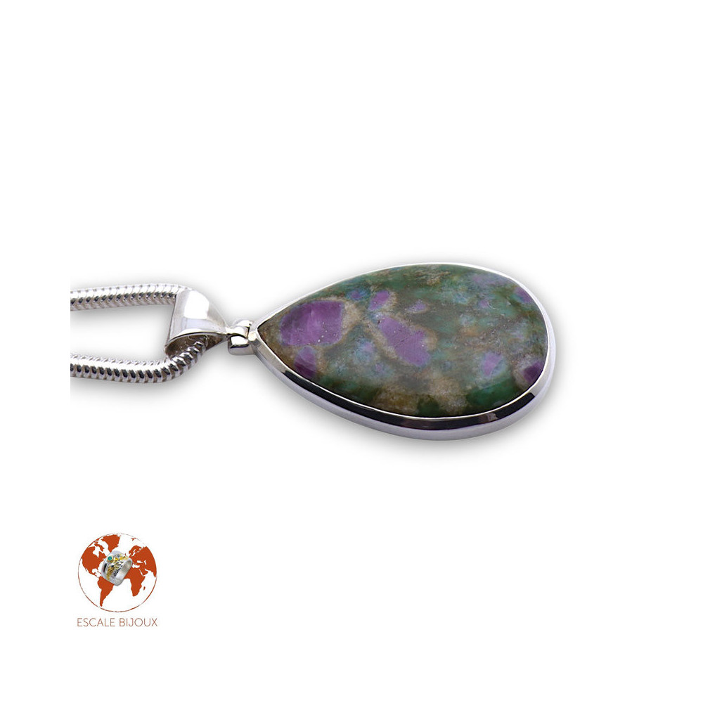pendentif argent avec pierre rose et vert