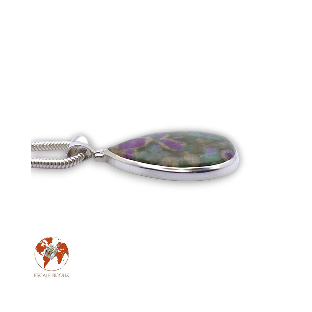 pendentif argent pierre rose et verte