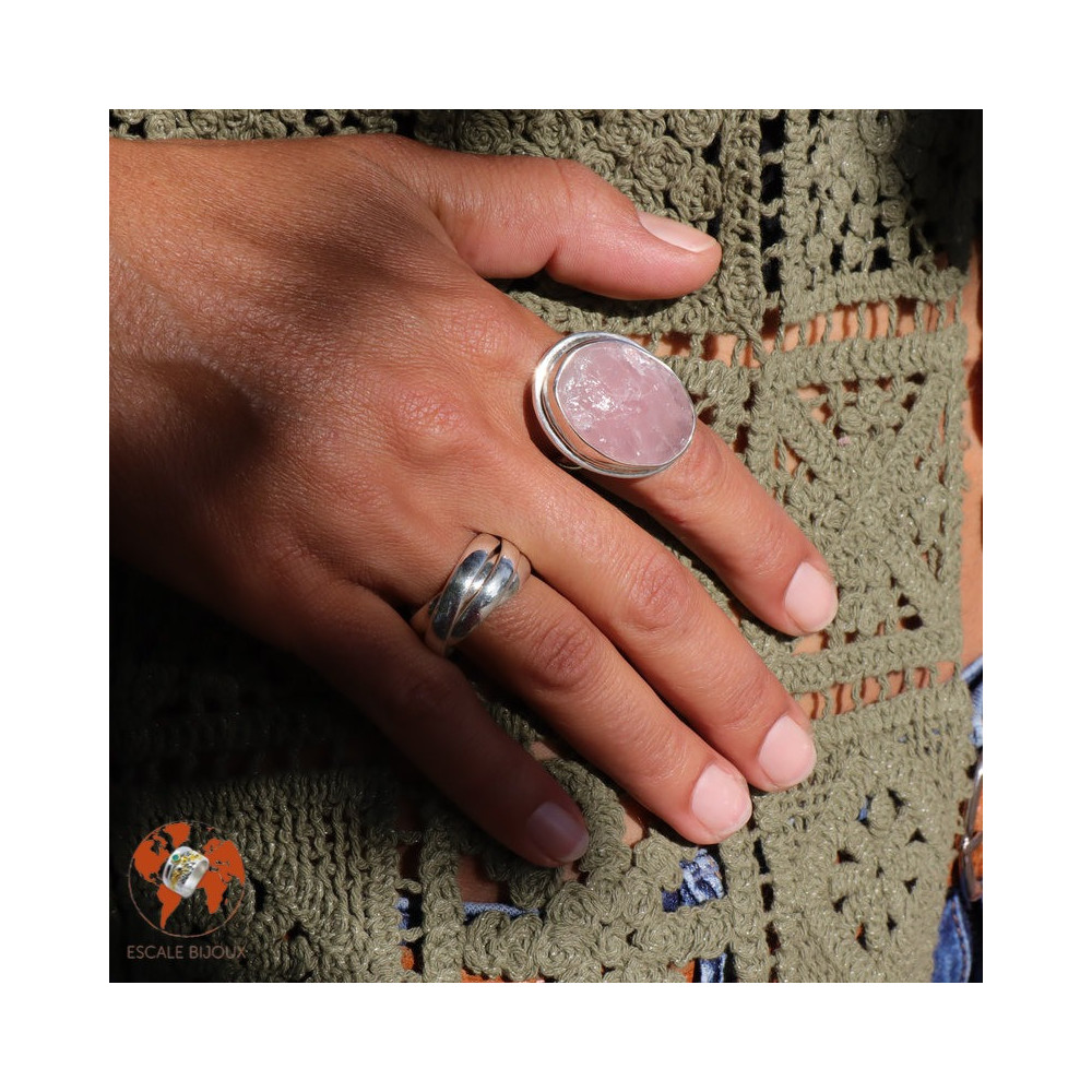 bague quartz rose argent