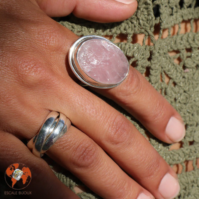 bague argent pierre rose