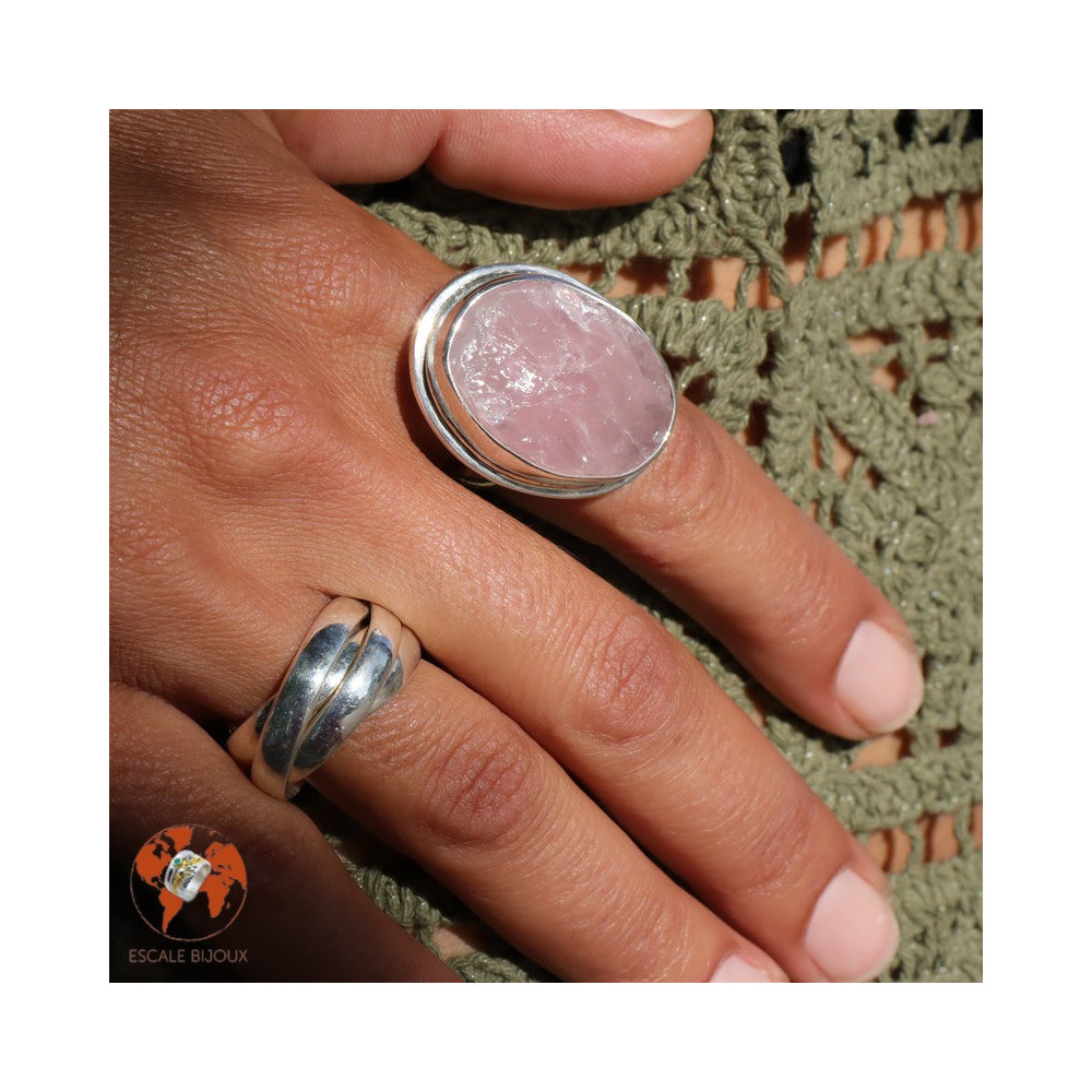 bague argent pierre rose