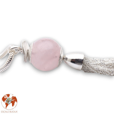 pendentif pompon argent quartz rose femme