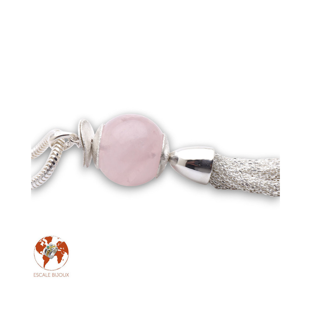 pendentif pompon argent quartz rose femme