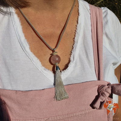 pendentif argent quartz rose pompon