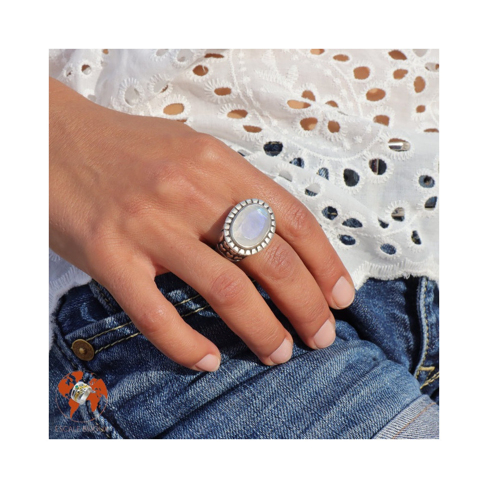 pierre de lune bague argent