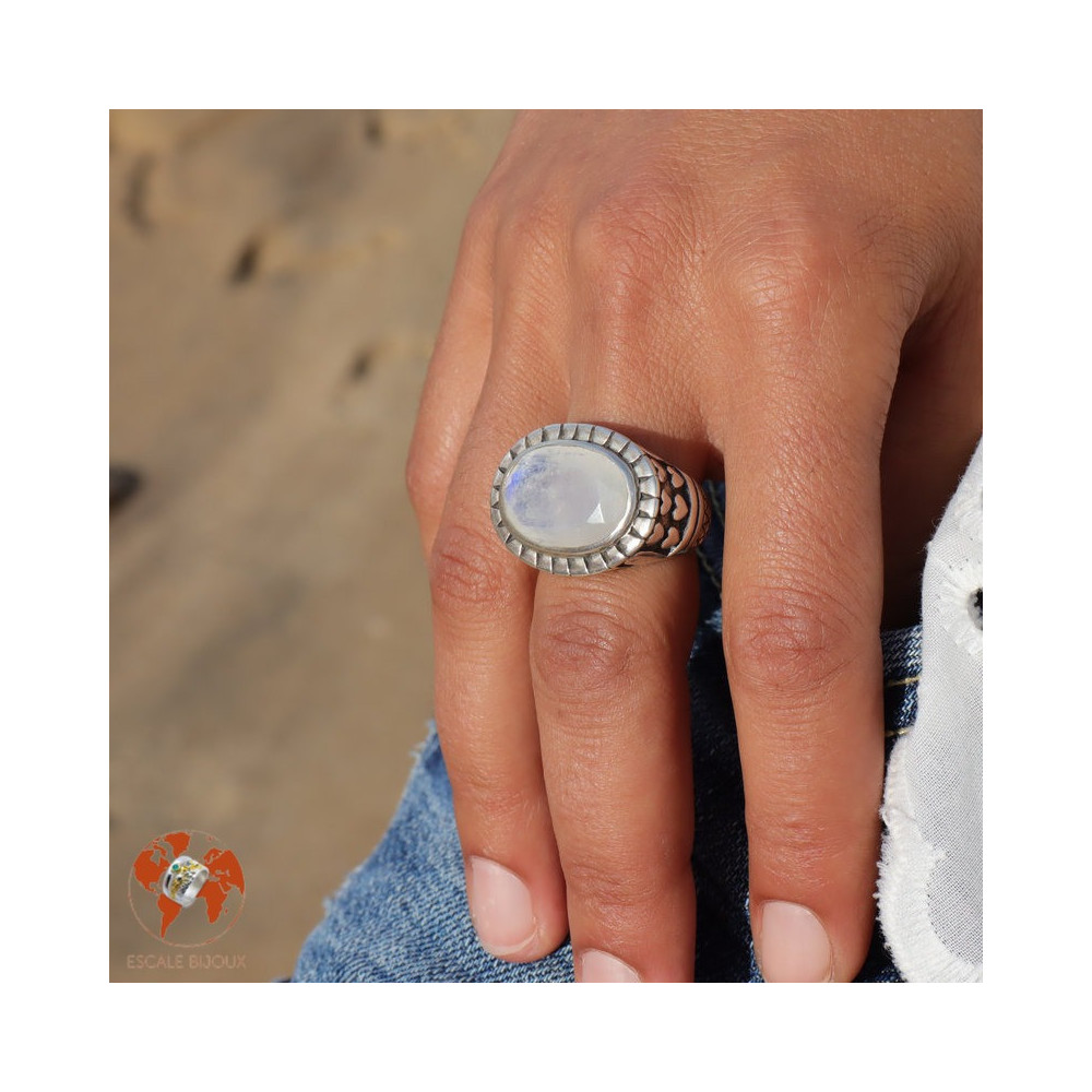 bague argent avec pierre de lune