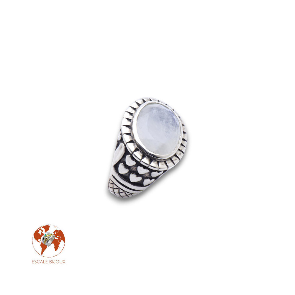 bague argent avec pierre blanche