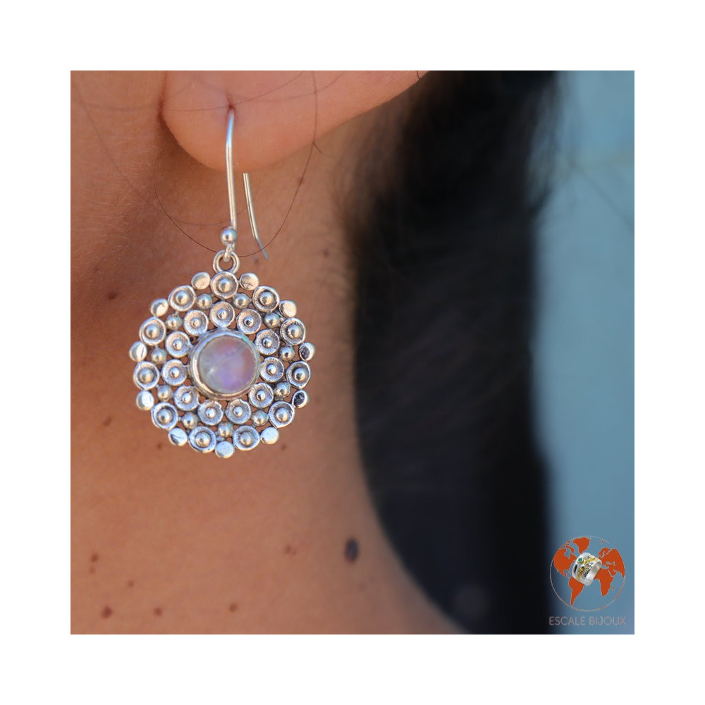 boucles d'oreilles pierre de lune argent