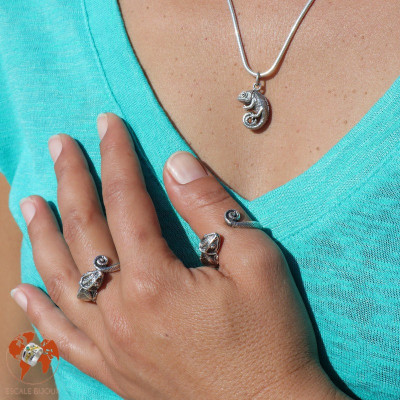 caméléon bague argent femme