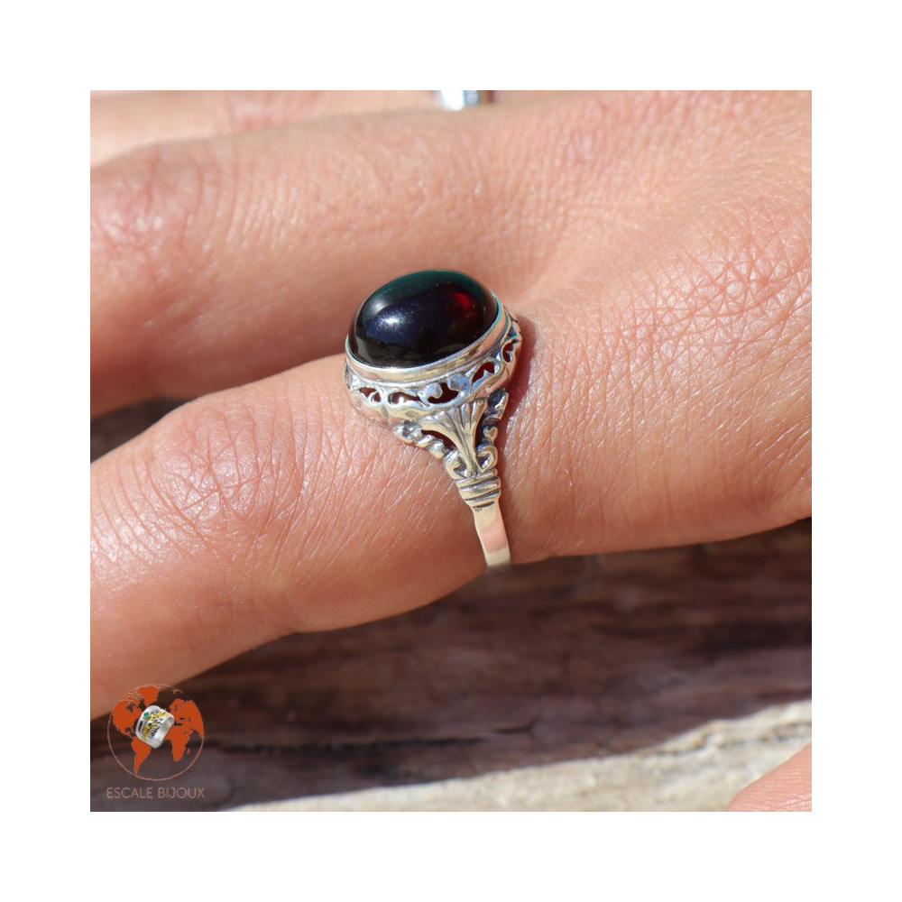 bague argent ambre