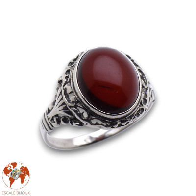 bague argent ambre cerise