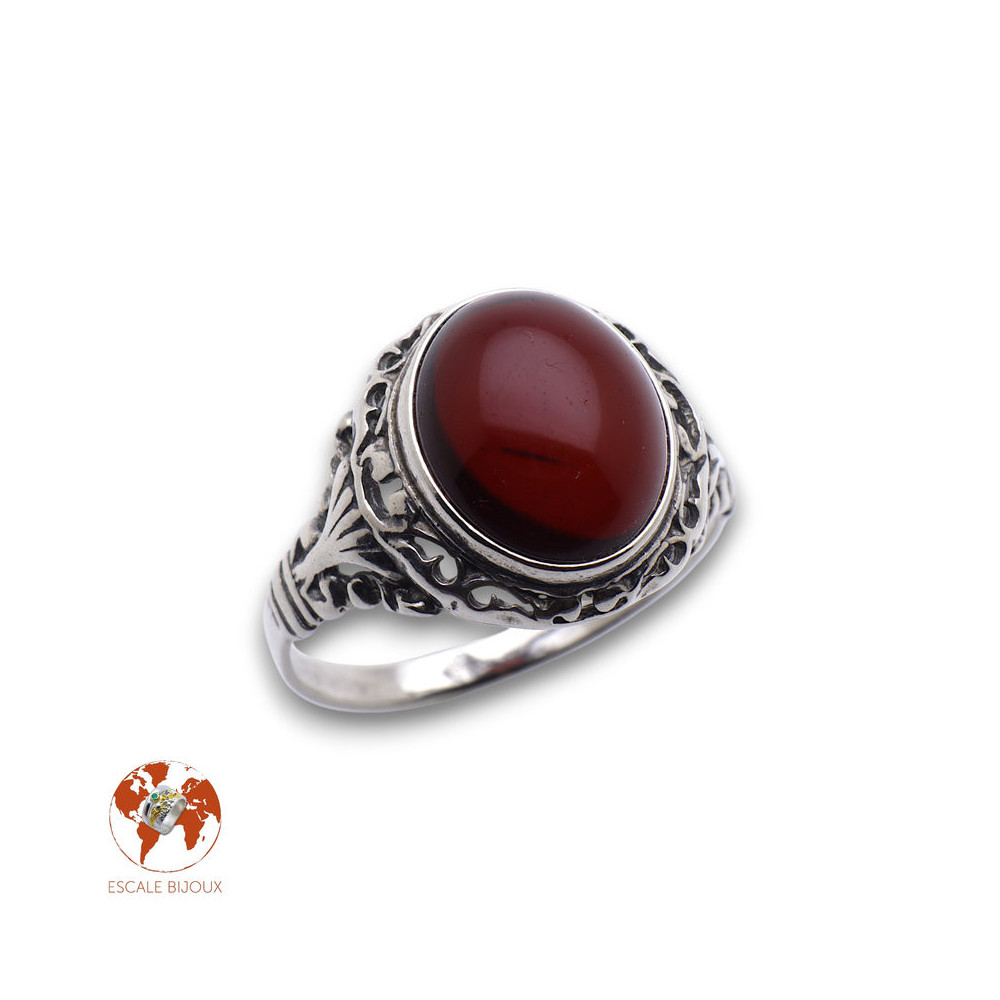 bague argent ambre cerise