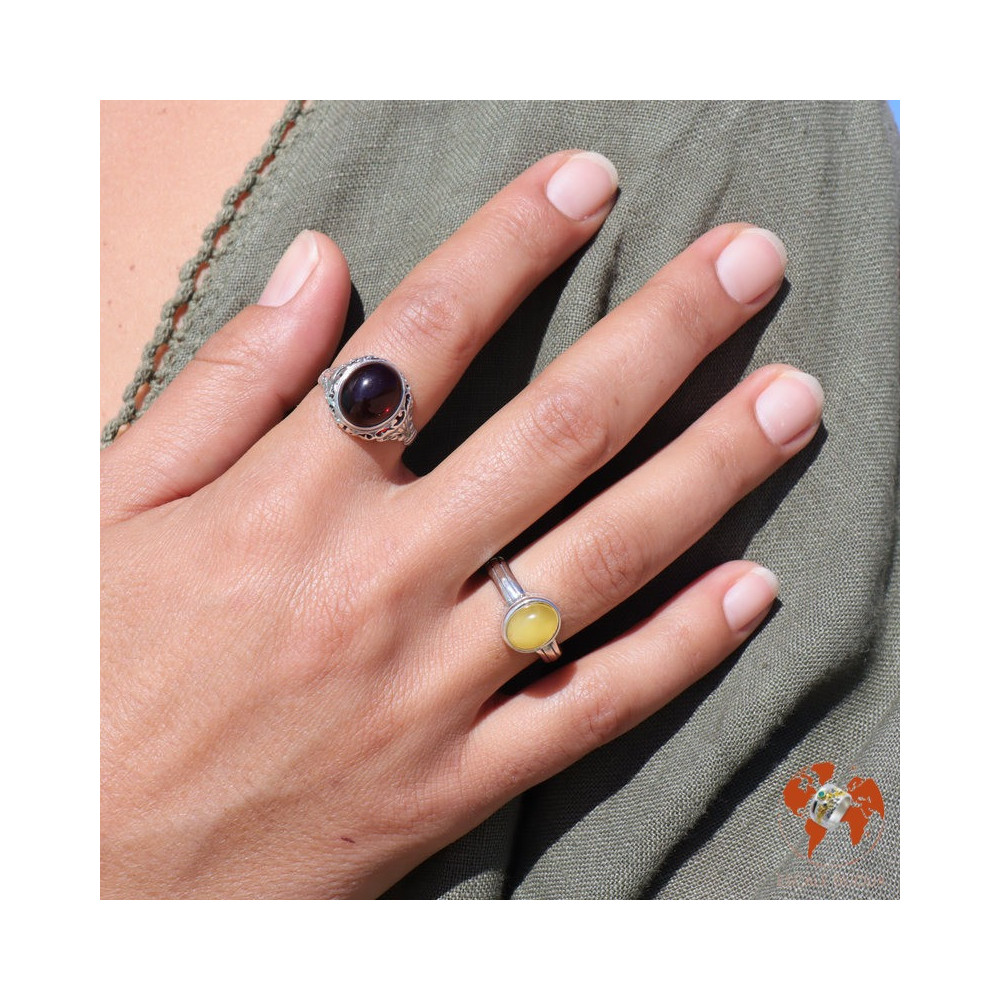 bague argent avec ambre rouge