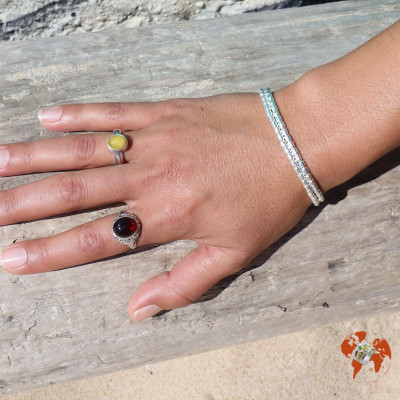 bague argent avec ambre rouge femme