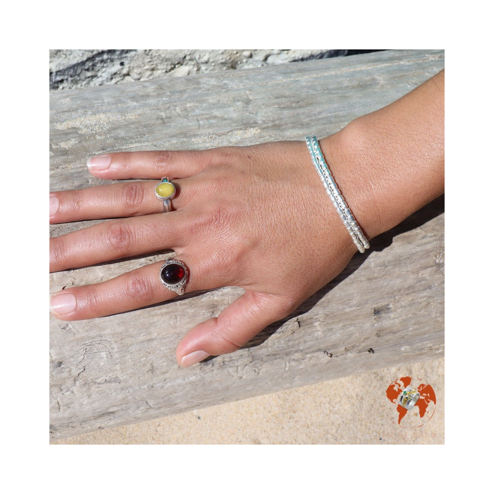 bague argent avec ambre rouge femme