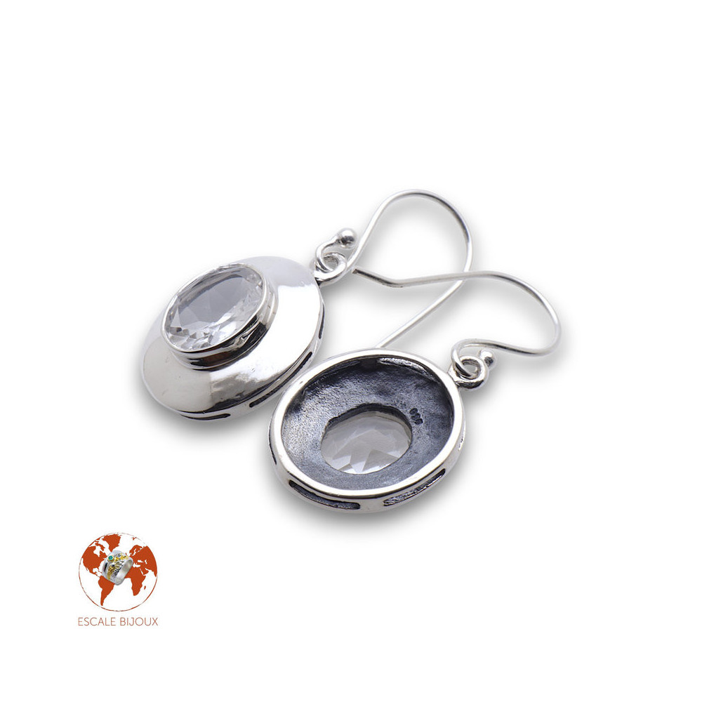 cristal de roche boucle d'oreille argent