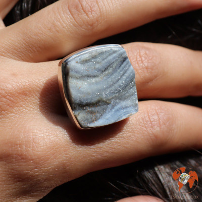 bague calcédoine brute pour femme