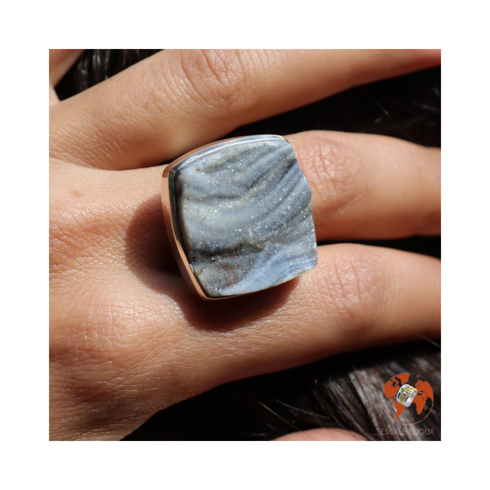 bague calcédoine brute pour femme