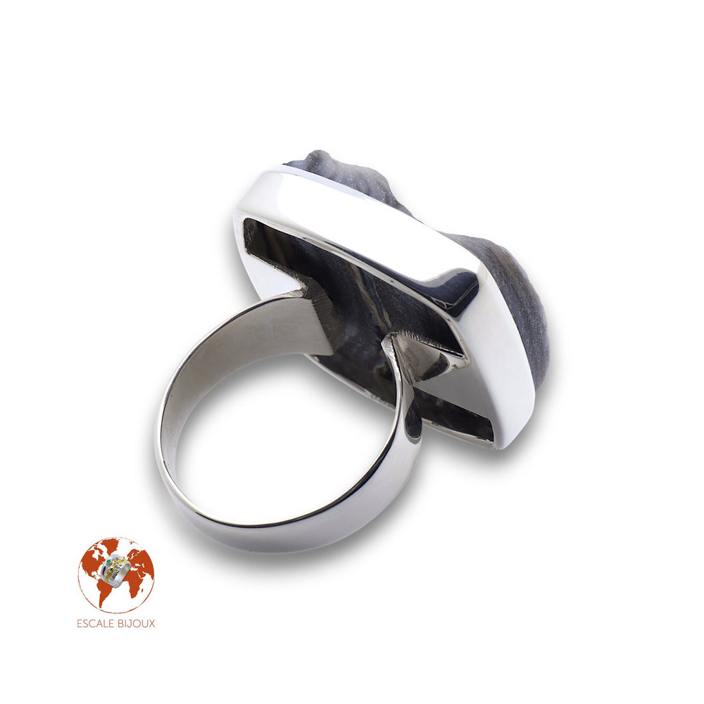 bague argent avec calcédoine