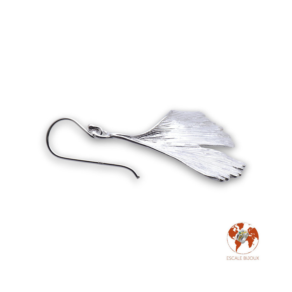 boucle d oreille feuille ginkgo argent